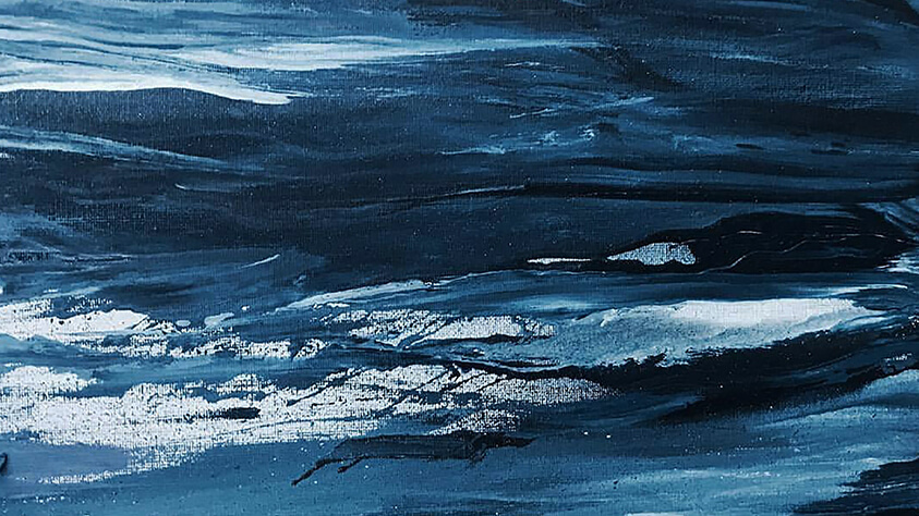 Abstract landscape painting in blues